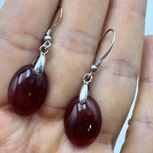 925 Sterling Silver Earrings Drop Dangle Hook Chocolate Brown Stone Garnet?